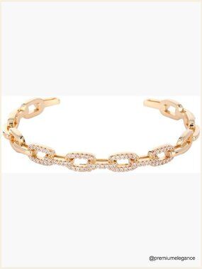 14K Gold Moissanite Open Bangle Bracelet, Geometric Chain Cuff, Women's Jewelry